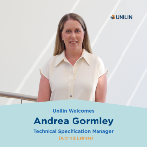 Image of lady with blonde hair and white top. she joins unilin insulation as technical specification manager